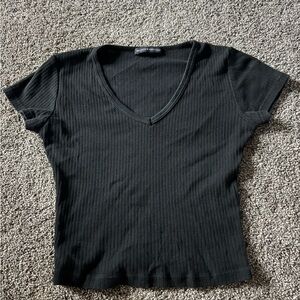 Brandy Melville Black V-Neck Ribbed Top